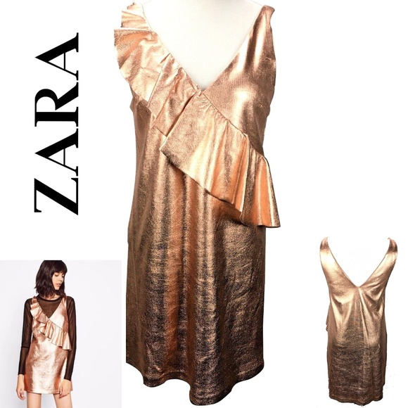 Zara ROSEGOLD METALLIC RUFFLE DRESS - Picture 8 of 8